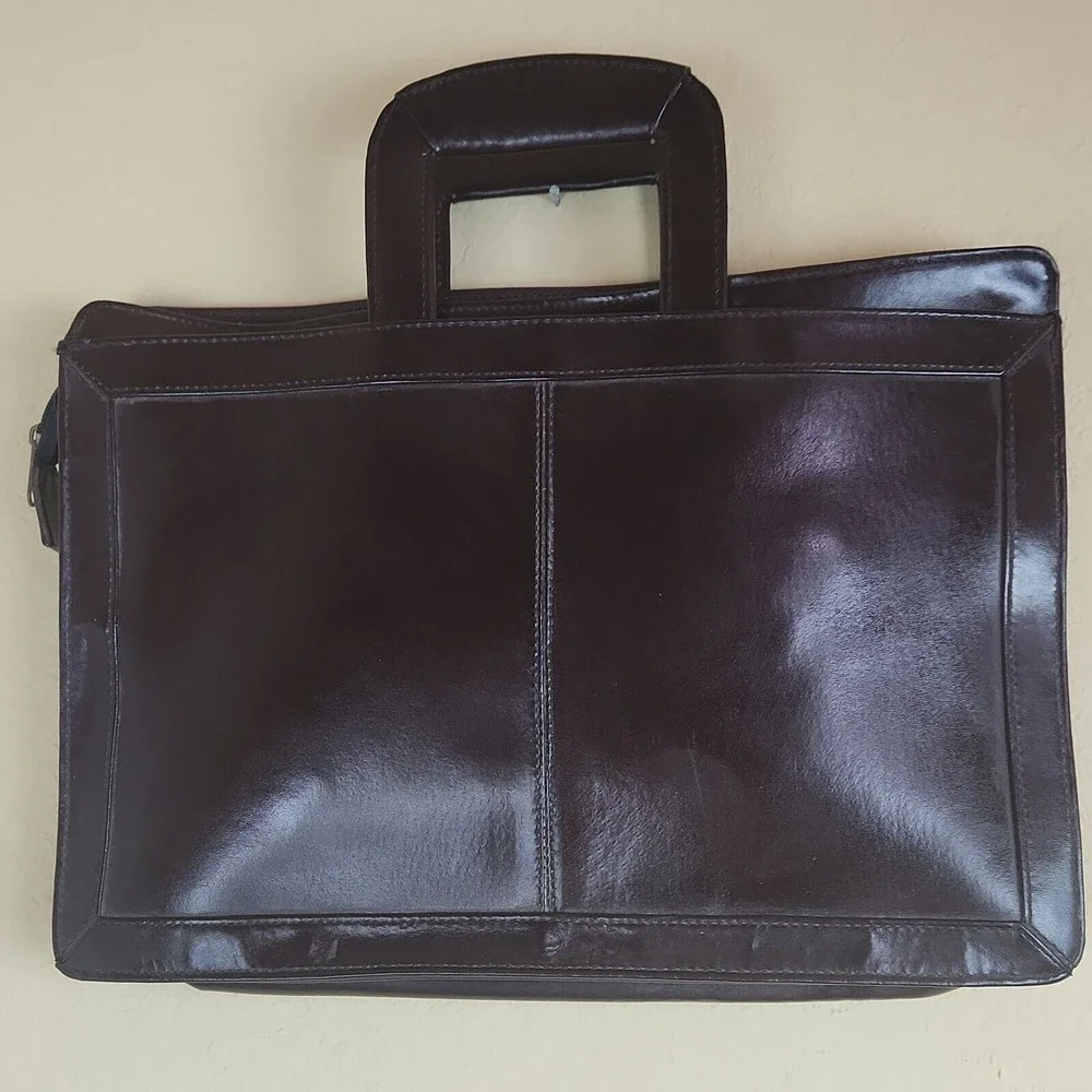 Vintage HIT Briefcase retractable with extra 4 pockets genuine leather brown‎